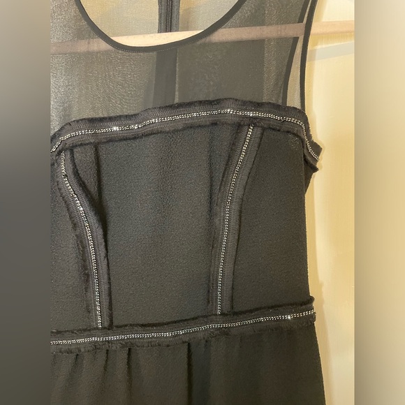 Sandro Paris Rapprochement Mesh and Chain Detail Textured Frayed Trim Mini Dress - Picture 8 of 12